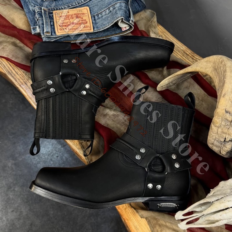 Leather Classic Strap - Мужские ботинки в стиле ретро-байкер, ковбойские,